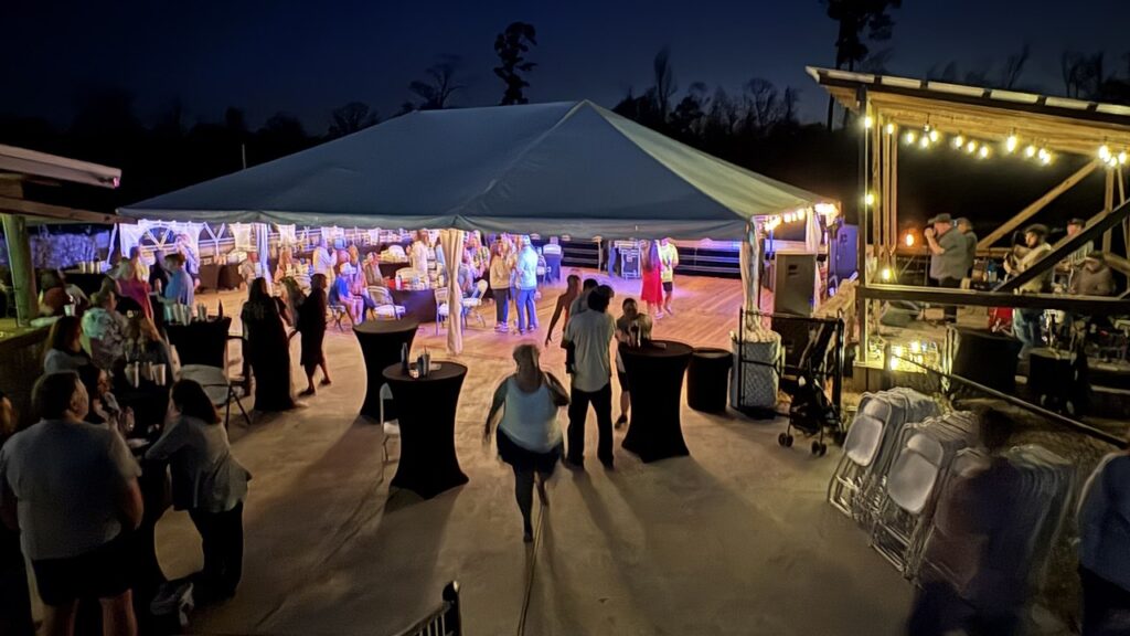 Live music night under the event tent at Fireside RV Resort near the Louisiana Renaissance Festival